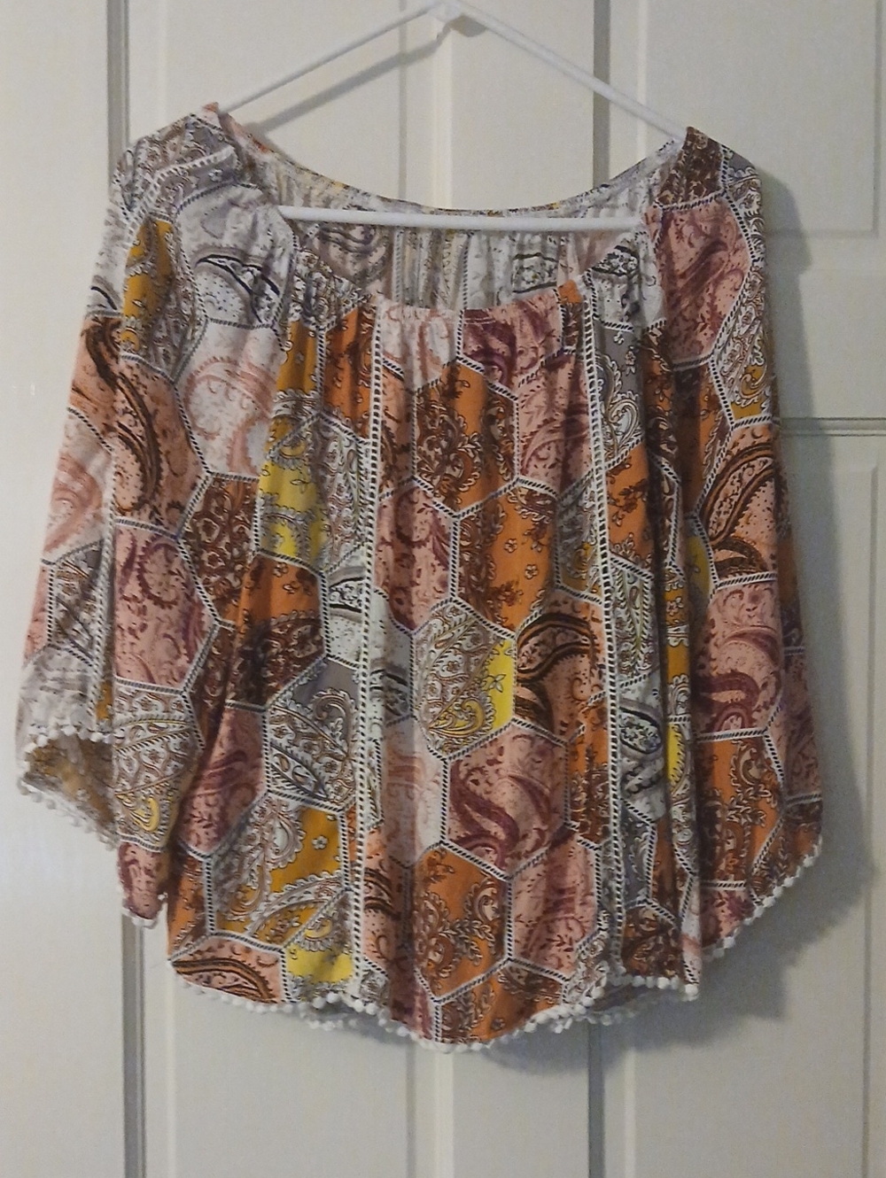 Boho Off-Shoulder Paisley Peasant Top - Multi